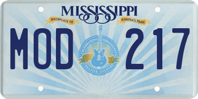 MS license plate MOD217