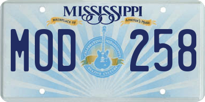 MS license plate MOD258