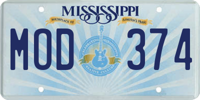 MS license plate MOD374