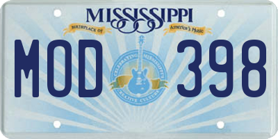 MS license plate MOD398