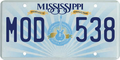 MS license plate MOD538
