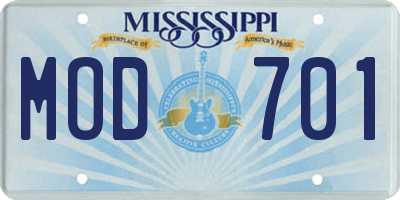 MS license plate MOD701