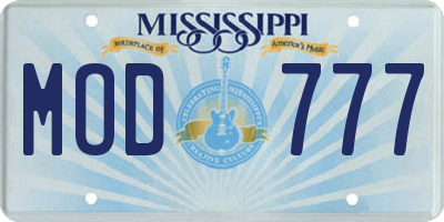 MS license plate MOD777