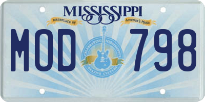 MS license plate MOD798