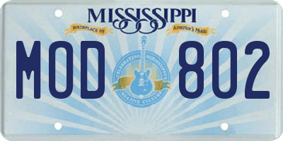MS license plate MOD802