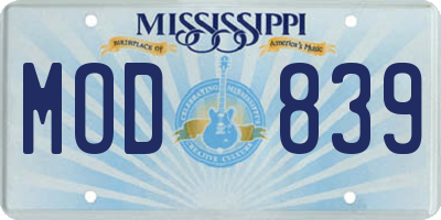 MS license plate MOD839