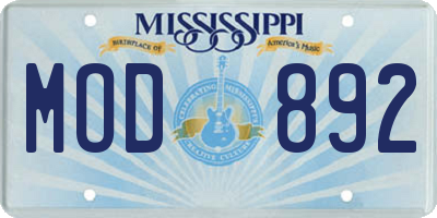 MS license plate MOD892