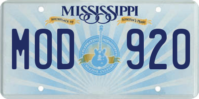 MS license plate MOD920