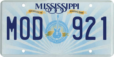MS license plate MOD921