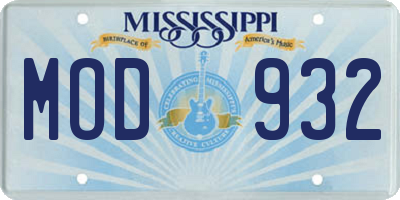 MS license plate MOD932