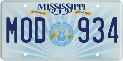 MS license plate MOD934