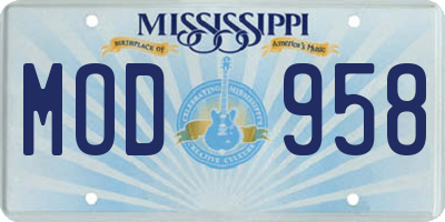 MS license plate MOD958