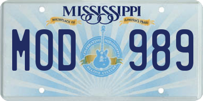 MS license plate MOD989
