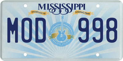 MS license plate MOD998