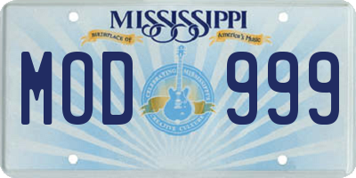 MS license plate MOD999