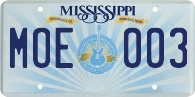 MS license plate MOE003