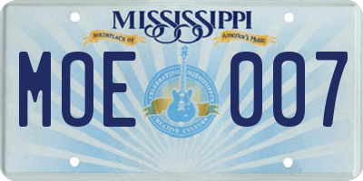 MS license plate MOE007