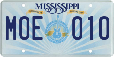 MS license plate MOE010