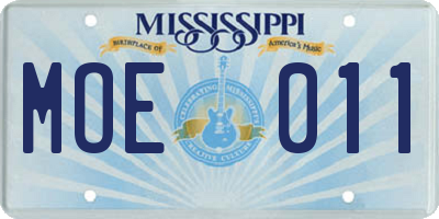MS license plate MOE011