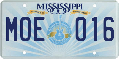 MS license plate MOE016