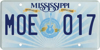 MS license plate MOE017