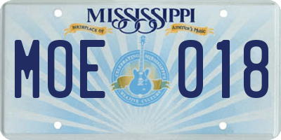MS license plate MOE018