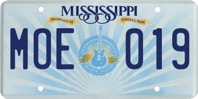 MS license plate MOE019
