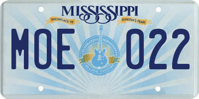 MS license plate MOE022