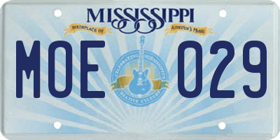 MS license plate MOE029