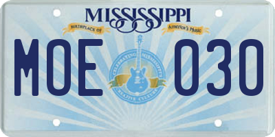 MS license plate MOE030
