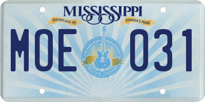 MS license plate MOE031