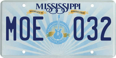 MS license plate MOE032