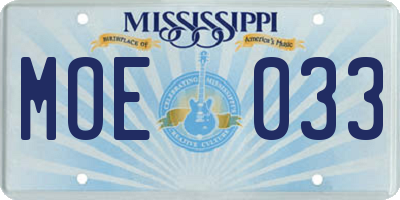 MS license plate MOE033