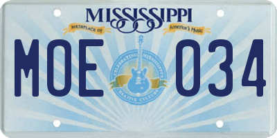 MS license plate MOE034