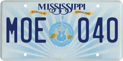 MS license plate MOE040