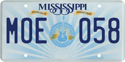 MS license plate MOE058