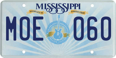 MS license plate MOE060