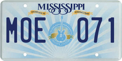 MS license plate MOE071