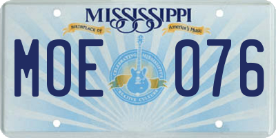 MS license plate MOE076