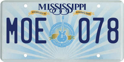 MS license plate MOE078