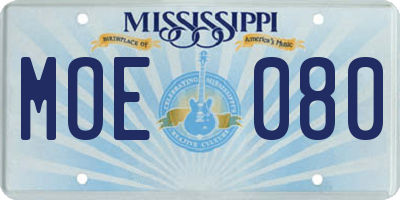 MS license plate MOE080