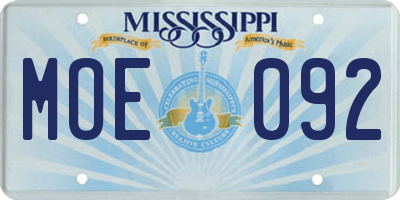 MS license plate MOE092