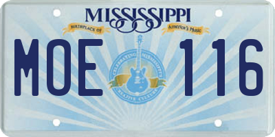 MS license plate MOE116