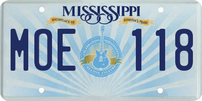 MS license plate MOE118