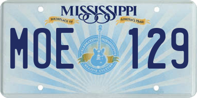 MS license plate MOE129