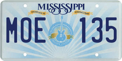 MS license plate MOE135
