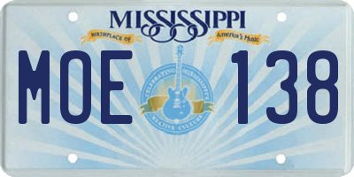 MS license plate MOE138