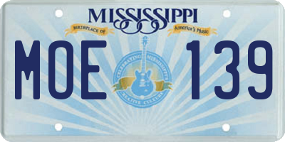 MS license plate MOE139