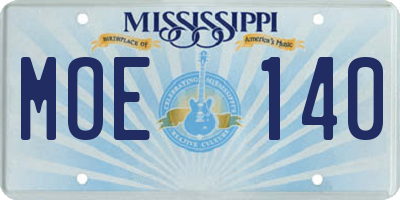MS license plate MOE140