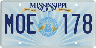 MS license plate MOE178